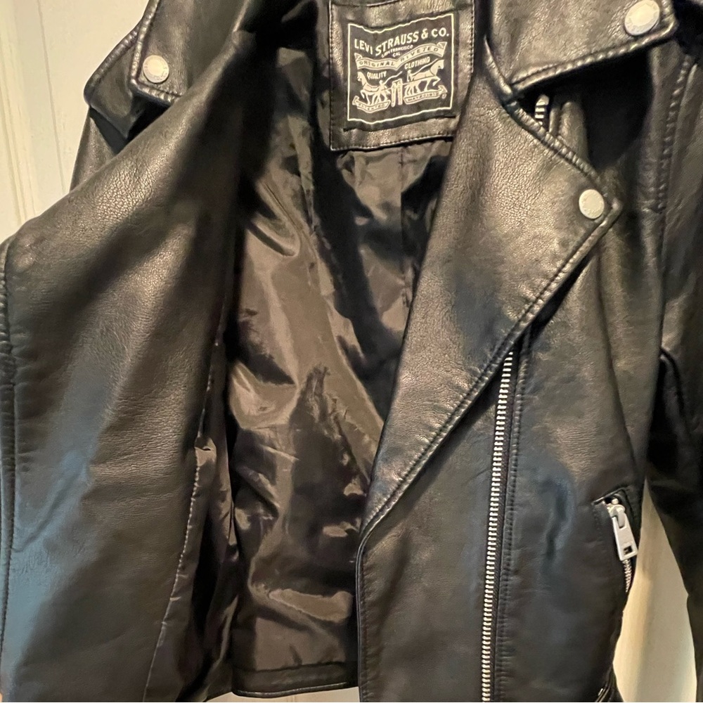 Women's Black Leather Biker Jacket - Picture 3 of 5